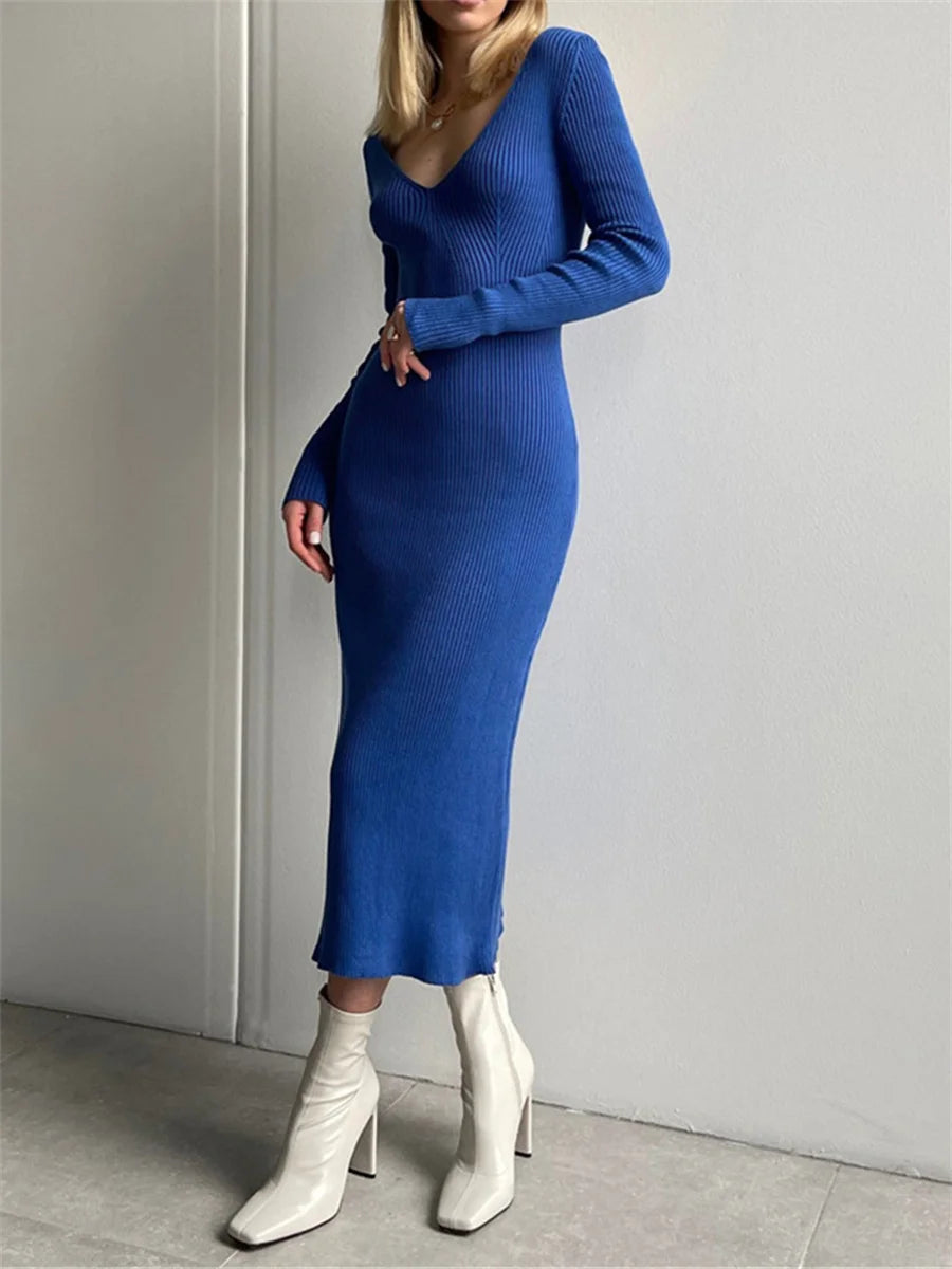 Timeless Elegance - Knit Rib Midi Pencil Dress