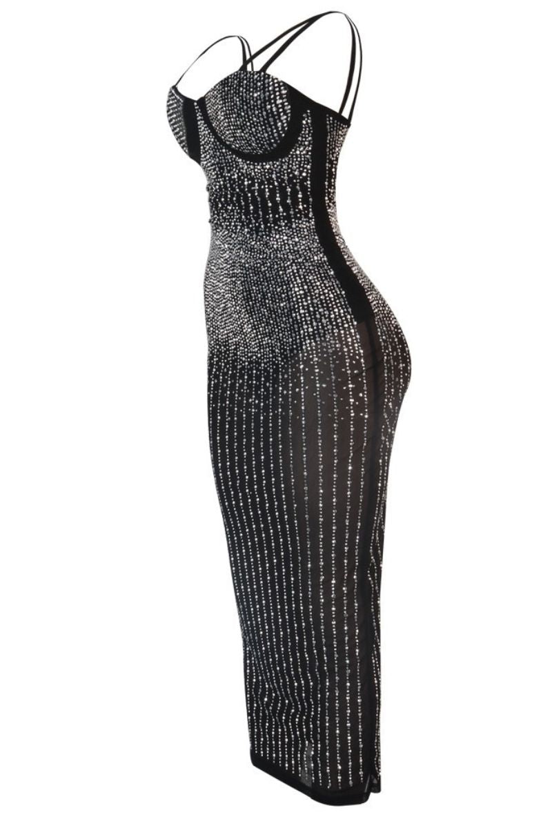 NICOLE DIAMANTÉ MESH DRESS