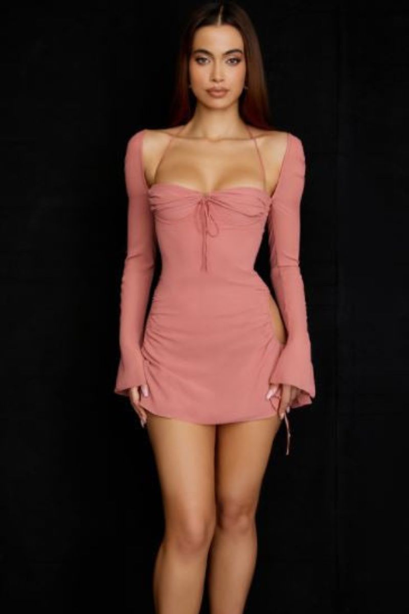 BABY | CHIFFON CUTOUT HALTER MINI DRESS