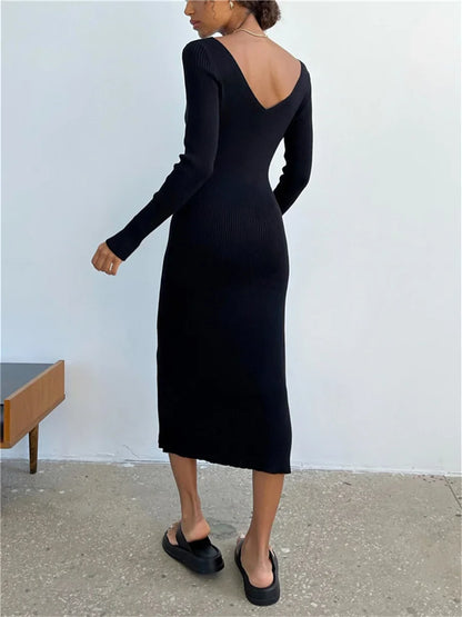 Timeless Elegance - Knit Rib Midi Pencil Dress