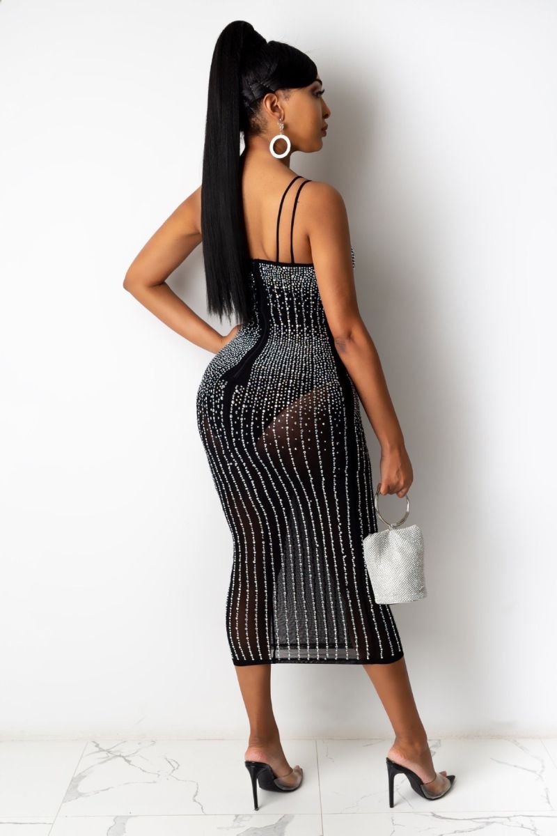 NICOLE DIAMANTÉ MESH DRESS