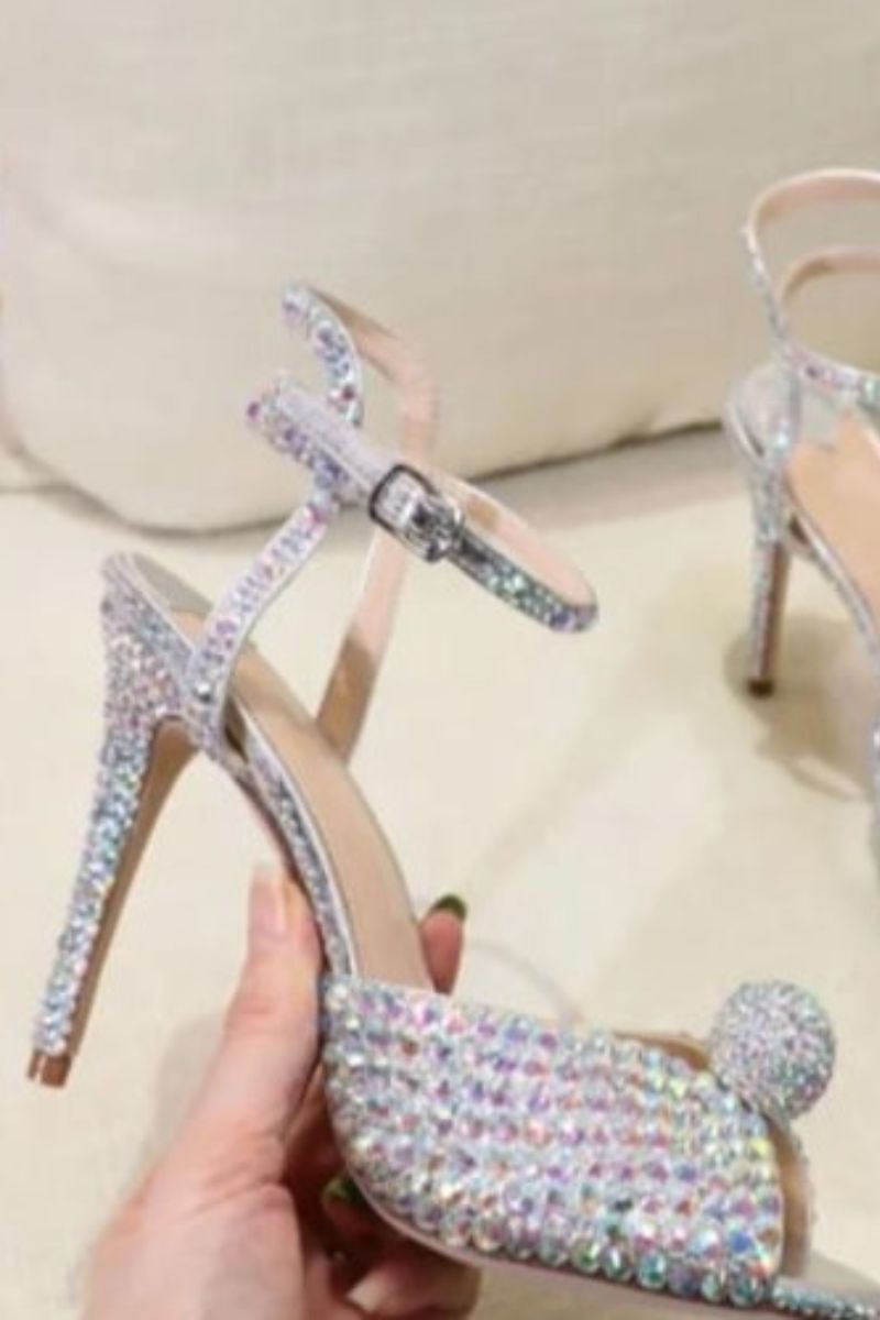 POMPON ECHTES LEDER DIAMANTÉ STILETTO