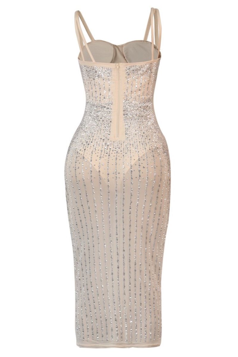 NICOLE DIAMANTÉ MESH DRESS