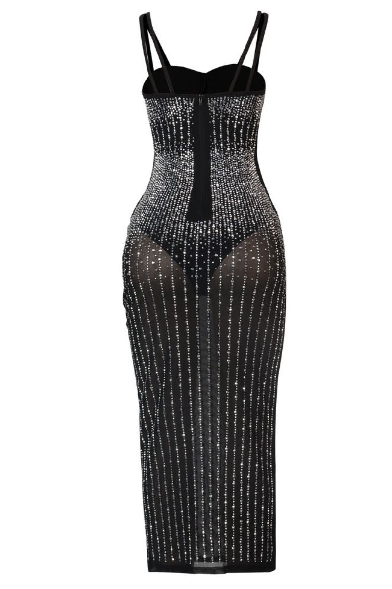 NICOLE DIAMANTÉ MESH DRESS