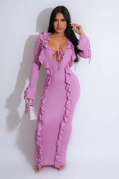 BODYCON RUFFLED JELLYFISH LONG SLEEVE DRESS (Copy)