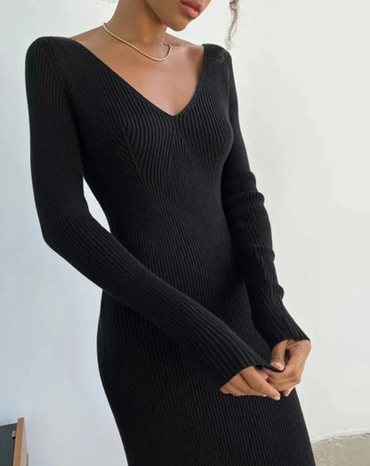 Timeless Elegance - Knit Rib Midi Pencil Dress