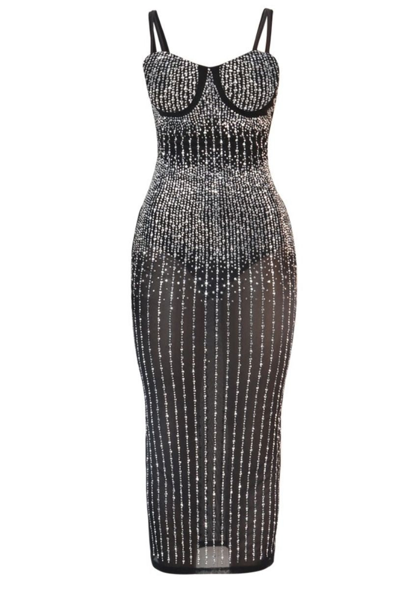 NICOLE DIAMANTÉ MESH DRESS