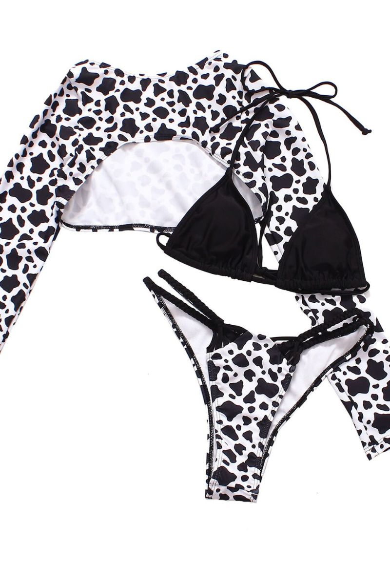 3 pezzi leopardato con spalline ritagliate | Bikini Set