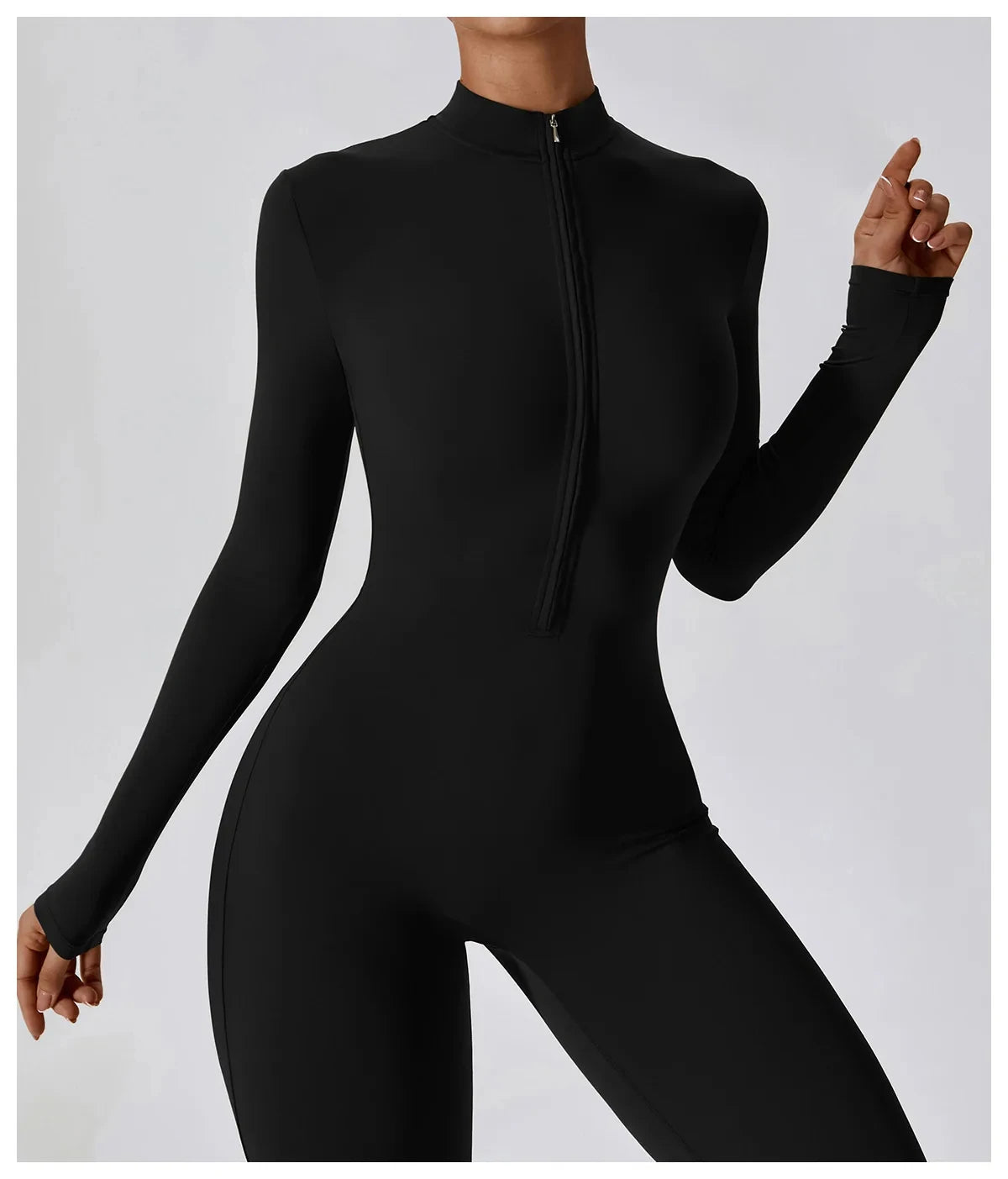 SOLID LONG SLEEVE JUMPSUIT