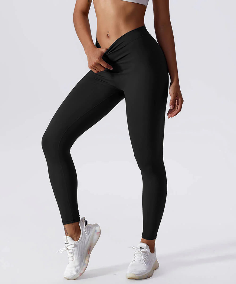 Einfarbige Leggings mit V-Ausschnitt und Po-Lift-Naht 