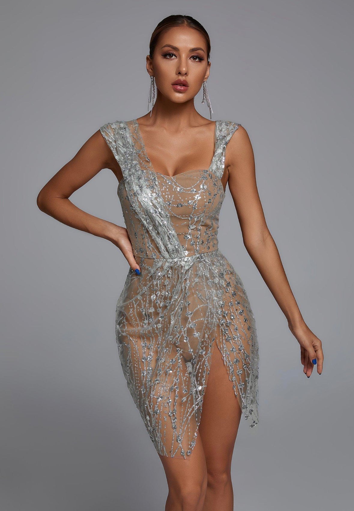 SEYDA Glitzerndes Netzkleid