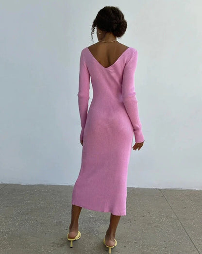 Timeless Elegance - Knit Rib Midi Pencil Dress