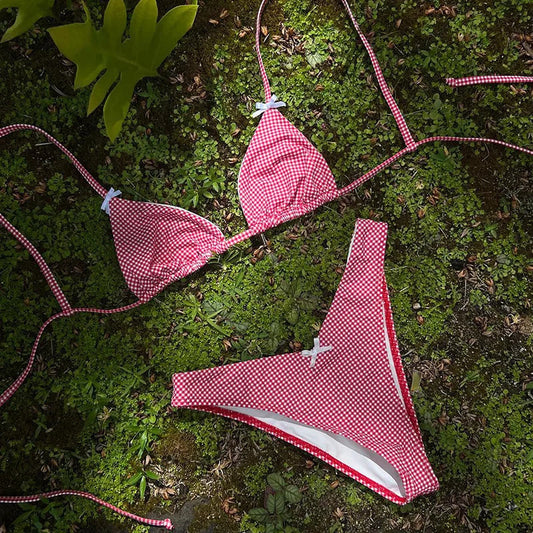 ISABELLA TRIANGEL BIKINI with Gingham-BOW